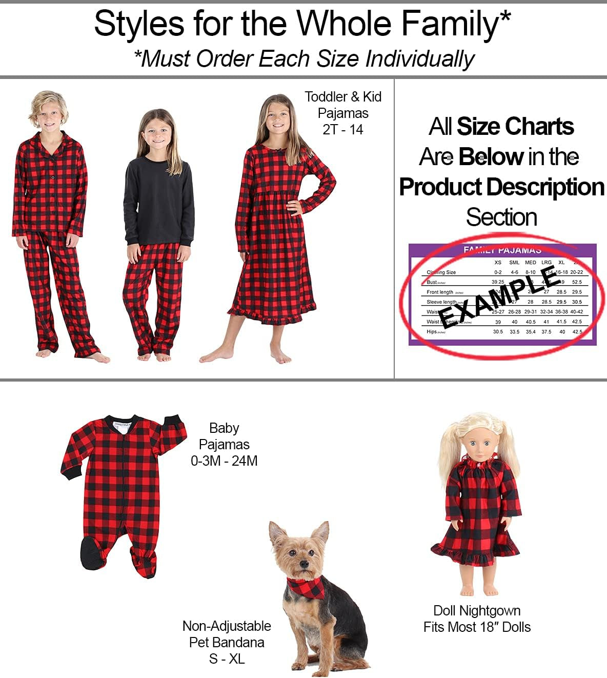 Matching Family Christmas Buffalo Plaid Flannel Pajama Sets, Kids Solid Top - Buffalo Plaid, 6 Years