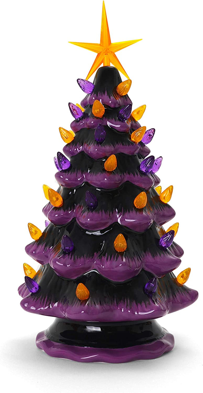 Halloween Ceramic Tree, Purple/Black, 11.5 X 7.0 X 7.0 Inches, Light up Decorative Tree