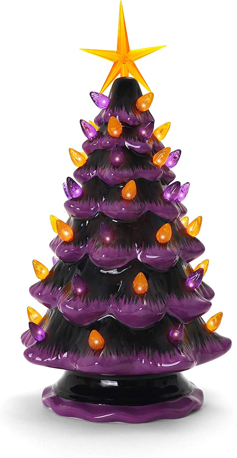 Halloween Ceramic Tree, Purple/Black, 11.5 X 7.0 X 7.0 Inches, Light up Decorative Tree