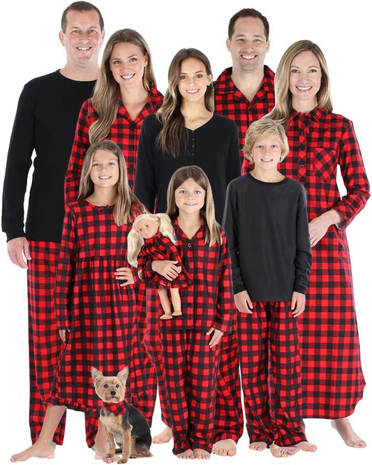 Matching Family Christmas Buffalo Plaid Flannel Pajama Sets, Kids Solid Top - Buffalo Plaid, 6 Years