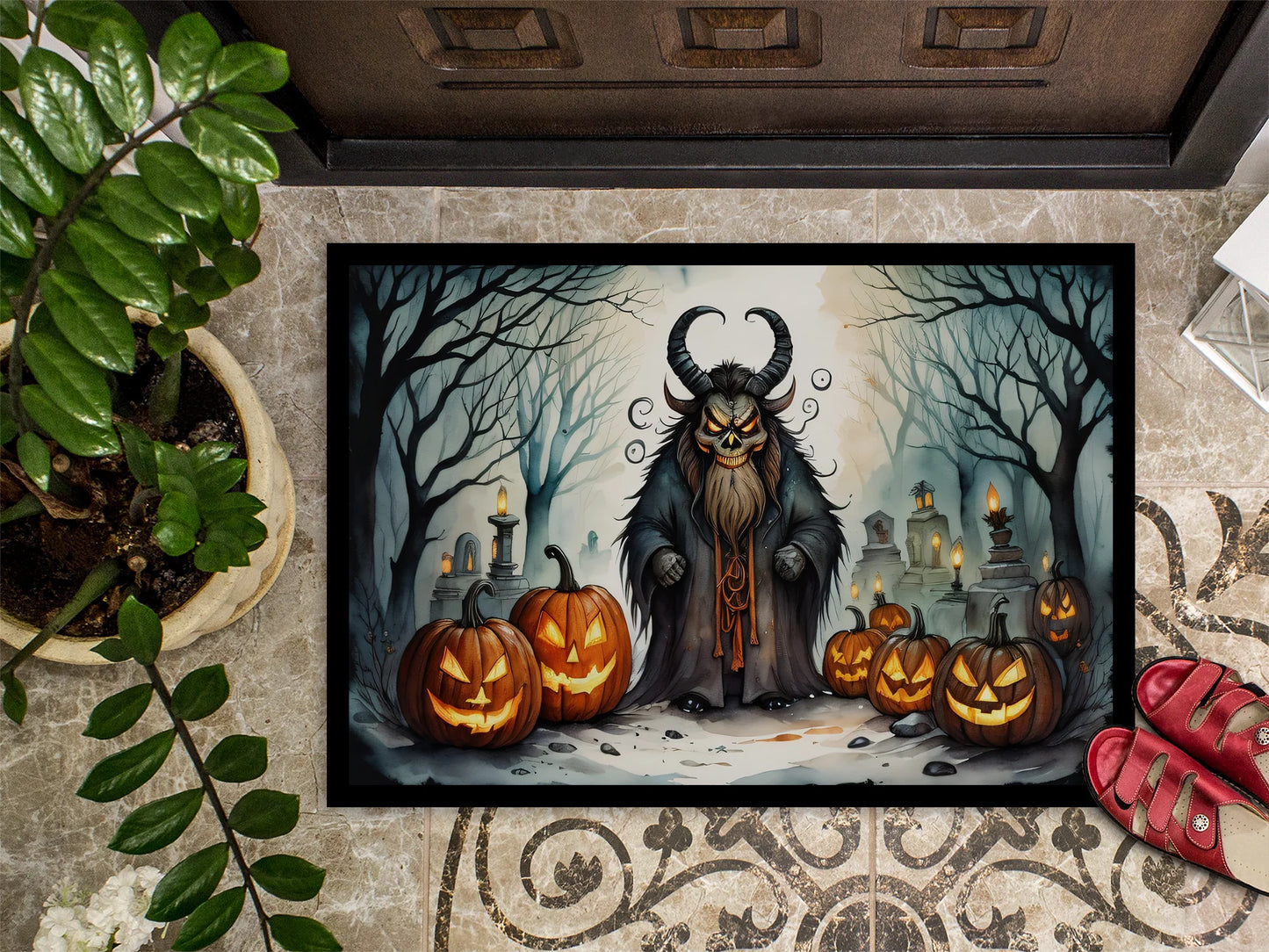 Krampus the Christmas Demon Spooky Halloween Doormat