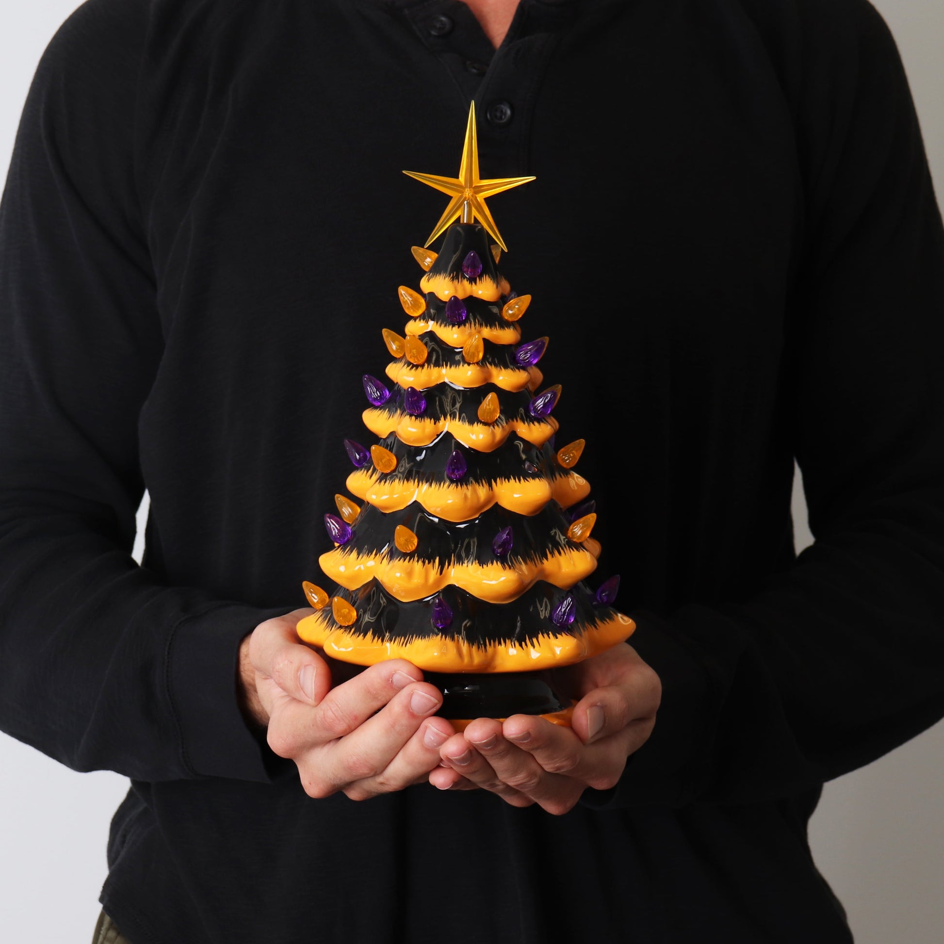 Halloween Ceramic Christmas Tree - Ceramic Halloween Tree - Orange Tree - Lighted Halloween Tree - Black Halloween Tree - Orange Christmas Tree for Indoor Halloween Decorations